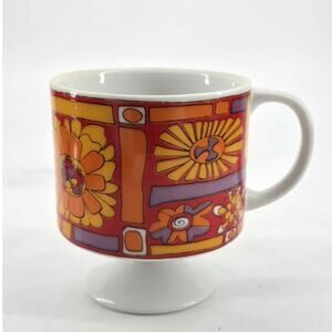Vtg 1969 Holt Howard Hippie Floral Pedestal Coffee Mug Red Orange Purple Retro